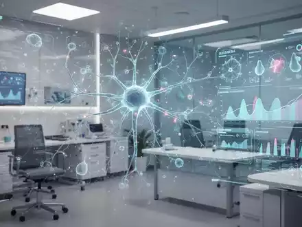 Digitale Benutzeroberfläche mit abstrakten medizinischen Daten und neuronalen Netzwerken in einer modernen Arztpraxis. - Foto: über boerse-global.de