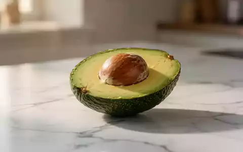 Eine halbierte, frische Avocado auf einer hellen Marmoroberfläche in einer hellen, professionellen Küchenumgebung. - Foto: über boerse-global.de