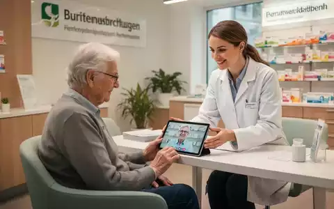 Eine ältere Person nutzt ein Tablet für eine Videosprechstunde in einem diskreten Beratungsraum einer Apotheke mit Unterstützung durch pharmazeutisches Fachpersonal. - Foto: über boerse-global.de