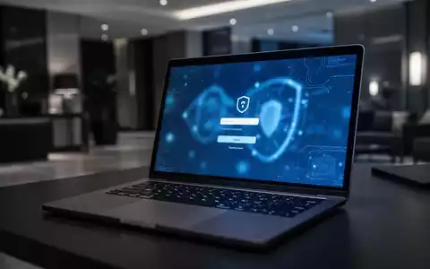 Ein Laptop auf einem Hoteltisch symbolisiert Cybersicherheitsrisiken für Geschäftsreisende, die öffentliche WLAN-Netzwerke nutzen. - Foto: über boerse-global.de