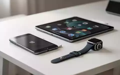 Ein iPhone, ein iPad und eine Apple Watch liegen ordentlich auf einem modernen, minimalistischen Schreibtisch. - Foto: über boerse-global.de