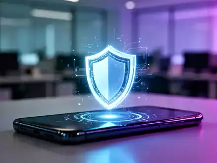 Ein leuchtendes digitales Schutzschild-Symbol auf einem Smartphone-Bildschirm als Symbol für mobile Cybersicherheit. - Foto: über boerse-global.de