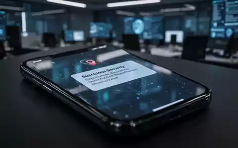 Ein Smartphone-Bildschirm zeigt eine verdächtige Sicherheitsmeldung in einer dunklen Büroumgebung als Symbol für Cyber-Spionage. - Foto: über boerse-global.de