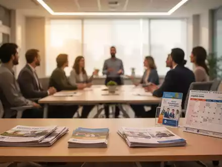 Ein heller, freundlicher Besprechungsraum mit Informationsmaterialien und einem Kalender für soziale Netzwerkarbeit. - Foto: über boerse-global.de