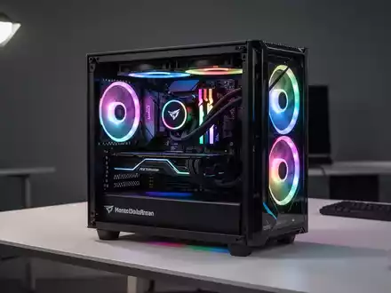 Kundenspezifischer Mini-ITX-Gaming-PC mit lebendiger RGB-Beleuchtung und High-End-Komponenten auf einem modernen Schreibtisch. - Foto: über boerse-global.de