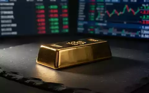 Ein glänzender Goldbarren auf dunklem Schiefer vor einem unscharfen Finanzhintergrund. - Foto: über boerse-global.de