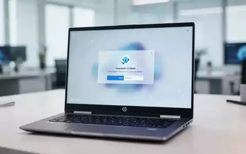 HP-Laptop-Bildschirm mit Systembenachrichtigung in modernem, professionellem Arbeitsbereich. - Foto: über boerse-global.de