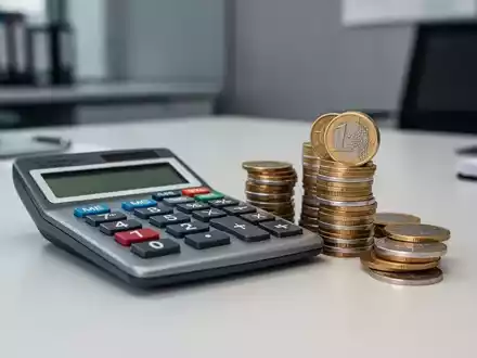 Taschenrechner und Euro-Münzen auf einem Schreibtisch als Symbol für die finanzielle Auswirkung der Minijob-Reform. - Foto: über boerse-global.de