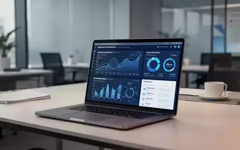 Moderner Büroarbeitsplatz mit Laptop, auf dem Datenvisualisierungen und Compliance-Dashboards zur Datenschutzverwaltung zu sehen sind. - Foto: über boerse-global.de