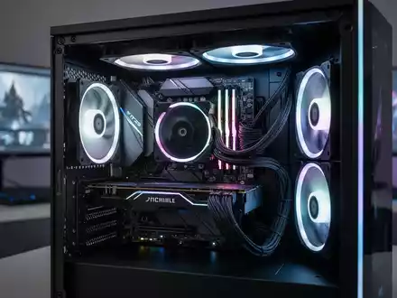 Nahaufnahme des Innenraums eines modernen Hochleistungs-Gaming-PCs mit beleuchteten Komponenten, die aufgerüstete Hardware darstellen. - Foto: über boerse-global.de