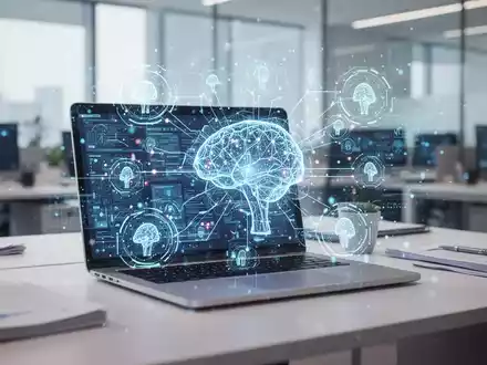 Ein moderner Büroarbeitsplatz mit einer digitalen Schnittstelle, die KI-Agenten für die Mitarbeiterbetreuung symbolisiert. - Foto: über boerse-global.de