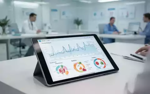 Digitales Tablet mit Gesundheitsdaten und Ernährungsgrafiken in einer modernen Arztpraxis. - Foto: über boerse-global.de