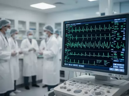 Moderne kardiologische Forschungsstation mit EKG-Daten auf einem Monitor in einer klinischen Umgebung. - Foto: über boerse-global.de