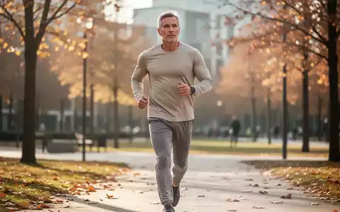 Eine Person mittleren Alters beim zügigen Gehen in einem sonnigen Park zur Förderung der Gesundheit. - Foto: über boerse-global.de