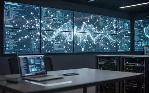 Modernes Cyber-Sicherheitszentrum mit digitalen Datenvisualisierungen auf großen Monitoren und Server-Infrastruktur. - Foto: über boerse-global.de