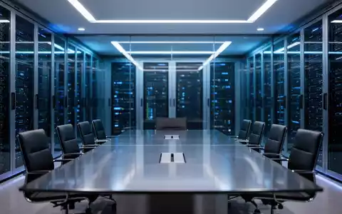 Modernes Unternehmens-Boardroom mit High-Tech-Serverraum-Hintergrund, der KI-Strategie und Datensouveränität repräsentiert. - Foto: über boerse-global.de