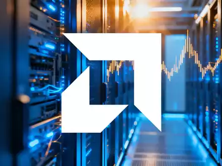 Abstrakte Darstellung eines Rechenzentrums mit blauen und bernsteinfarbenen Lichteffekten als Symbol für die Halbleiterbranche. - Foto: über boerse-global.de