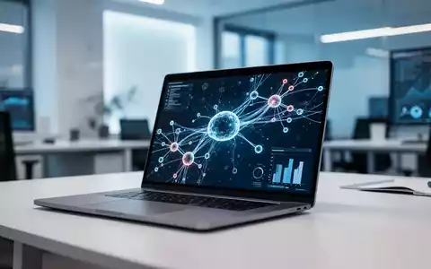 Moderner Arbeitsplatz in einem Tech-Start-up mit visualisierten Datenströmen und KI-Netzwerken auf einem Laptop. - Foto: über boerse-global.de