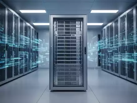 Moderner Serverraum mit blauer Ambientebeleuchtung, die KI-Infrastruktur und Datenforschung repräsentiert. - Foto: über boerse-global.de