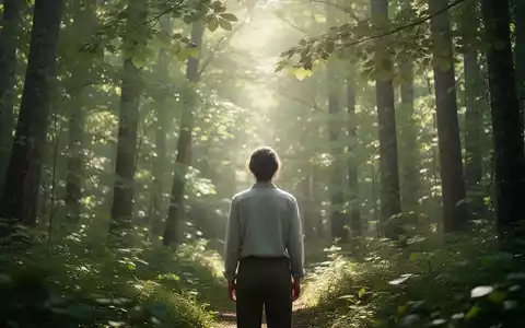 Eine Person genießt die ruhige Atmosphäre in einem sonnendurchfluteten grünen Wald zur Förderung des Wohlbefindens. - Foto: über boerse-global.de