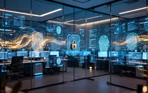 Modernes Sicherheitsoperationszentrum mit leuchtenden digitalen Datenströmen an Glaswänden. - Foto: über boerse-global.de