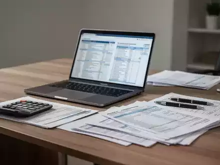 Ein moderner Schreibtisch mit Laptop, Taschenrechner und Steuerunterlagen für die Einkommensteuererklärung. - Foto: über boerse-global.de
