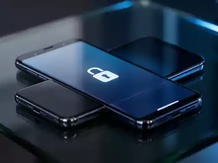 Modernes Samsung Smartphone auf dunkler Oberfläche mit digitalem Schloss-Symbol als Symbol für mobile Sicherheit. - Foto: über boerse-global.de