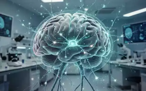Abstraktes 3D-Modell eines menschlichen Gehirns mit hervorgehobenen neuronalen Verknüpfungen in einer klinischen Laborumgebung. - Foto: über boerse-global.de