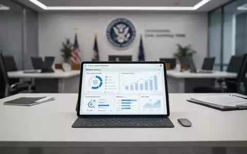 Digitales Tablet auf einem Büroschreibtisch mit einer Anzeige für Datensicherheit im Kontext von Behördenprozessen. - Foto: über boerse-global.de