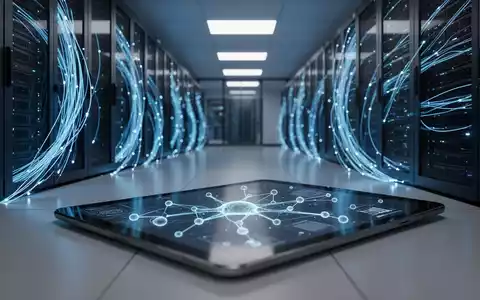 Abstrakte Darstellung von digitalen Datenströmen und KI-Netzwerken in einem modernen Serverraum. - Foto: über boerse-global.de