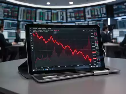 Ein fallender Aktienkurs-Graph auf einem Tablet in einer modernen Finanzumgebung. - Foto: über boerse-global.de