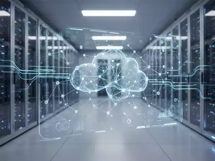 Moderner Serverraum eines Rechenzentrums mit abstrakten digitalen neuronalen Netzwerkdatenströmen über Serverracks. - Foto: über boerse-global.de