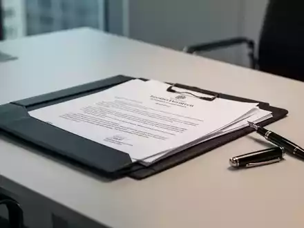 Ein minimalistischer Schreibtisch mit einer Rechtsakte und einem Füllfederhalter in einer professionellen Büroumgebung. - Foto: über boerse-global.de