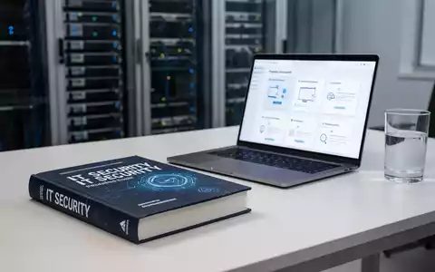 Ein Fachbuch über IT-Sicherheit und ein Laptop auf einem modernen Schreibtisch in einem professionellen Büroumfeld. - Foto: über boerse-global.de