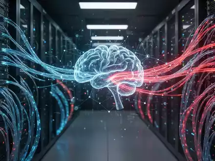 Digitale Visualisierung eines leuchtenden neuronalen Netzwerks, das autonome KI-Cyberbedrohungen in einem Serverraum darstellt. - Foto: über boerse-global.de