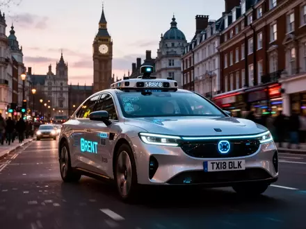 Ein autonomes Robotaxi der Baidu-Tochter Apollo Go fährt durch eine belebte Straße in London während der Dämmerung. - Foto: über boerse-global.de