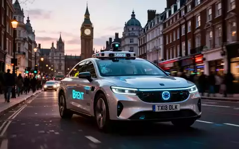 Ein autonomes Robotaxi der Baidu-Tochter Apollo Go fährt durch eine belebte Straße in London während der Dämmerung. - Foto: über boerse-global.de