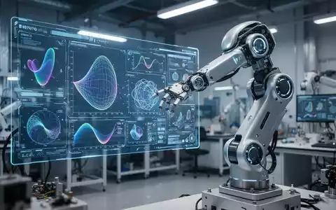Ein humanoider Roboterarm interagiert mit einer digitalen Schnittstelle in einem Hightech-Roboterlabor. - Foto: über boerse-global.de