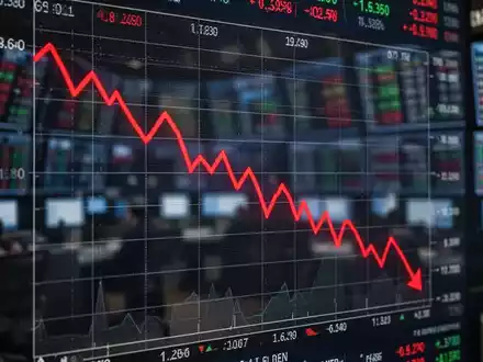 Ein fallender roter Aktienchart auf einem digitalen Finanzbildschirm in einer Börsenumgebung. - Foto: über boerse-global.de