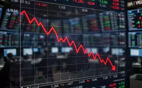 Ein fallender roter Aktienchart auf einem digitalen Finanzbildschirm in einer Börsenumgebung. - Foto: über boerse-global.de