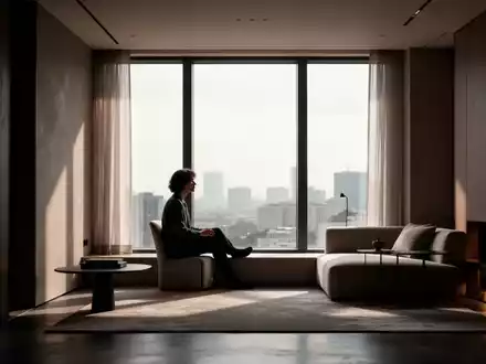 Eine nachdenklich wirkende Person sitzt allein an einem großen Fenster in einem modern eingerichteten Raum. - Foto: über boerse-global.de