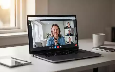 Ein Laptop-Bildschirm zeigt eine Videoanruf-Oberfläche in einem Webbrowser in einem modernen Büro. - Foto: über boerse-global.de
