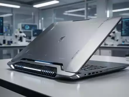 Ein futuristischer Laptop-Prototyp auf einem Schreibtisch in einem modernen Technologie-Labor. - Foto: über boerse-global.de
