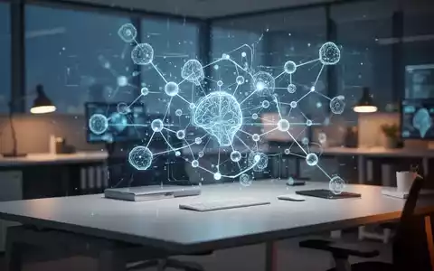 Ein minimalistischer Arbeitsplatz mit einer holografischen Benutzeroberfläche, die vernetzte KI-Prozesse visualisiert. - Foto: über boerse-global.de