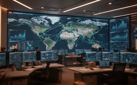 Ein modernes Kontrollzentrum mit digitalen Weltkarten und Datenvisualisierungen zur Überwachung globaler Lieferketten. - Foto: über boerse-global.de