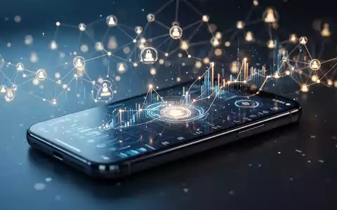 Digitales Finanzinterface mit abstrakten Blockchain-Netzwerken und leuchtenden Verbindungsknoten auf einem Smartphone. - Foto: über boerse-global.de
