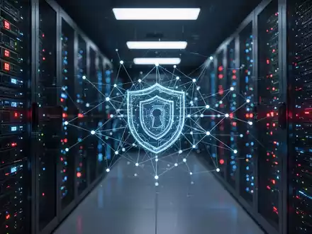 Digitale Repräsentation einer Netzwerkinfrastruktur in einem Serverraum als Symbol für IT-Sicherheit. - Foto: über boerse-global.de
