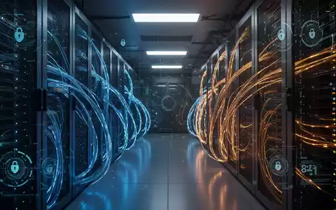 Moderner Serverraum mit leuchtenden Glasfaserkabeln, die digitale Infrastruktur und Cybersicherheit darstellen. - Foto: über boerse-global.de