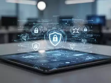 Abstrakte Darstellung von Datensicherheit und Datenschutz mit digitalen Symbolen auf einem Tablet. - Foto: über boerse-global.de