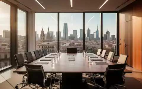 Modernes Konferenzzimmer in Barcelona mit Blick auf die Skyline bei Tageslicht. - Foto: über boerse-global.de